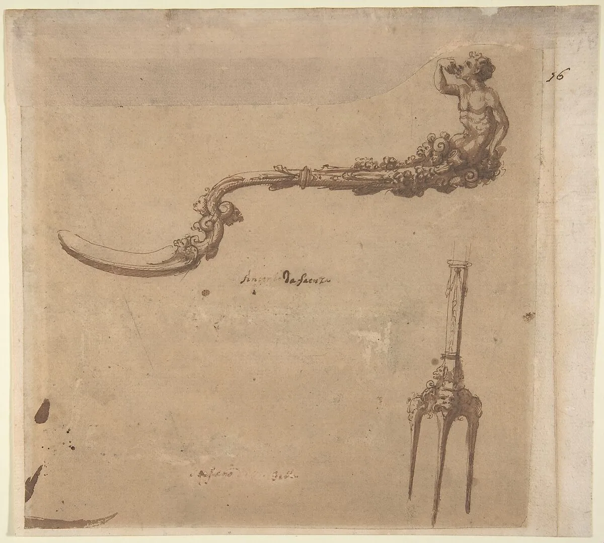 Drawing (design for fork and spoon) — Antonio Gentili (Antonio da Faenza)|Stefano della Bella