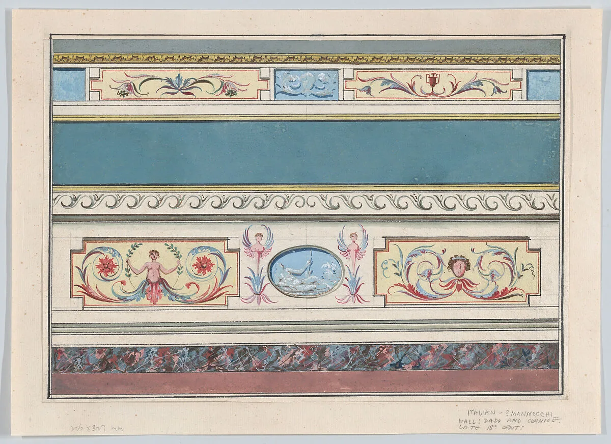 Design for the Decoration of a Cornice and Dado with Neoclassical Motifs — Guiseppe Mannocchi