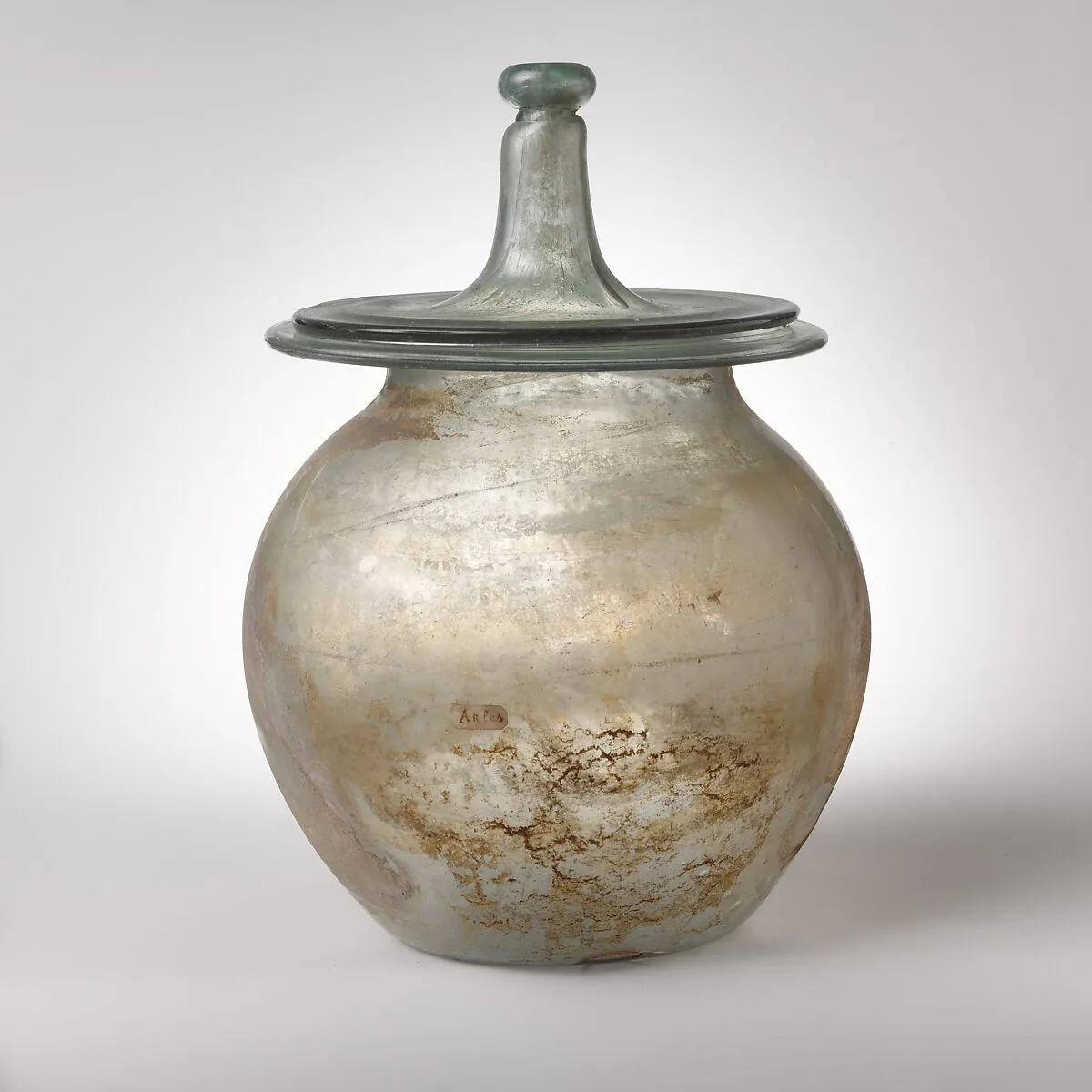 Glass cinerary urn with lid — Unknown
