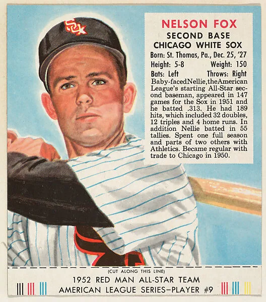 Nelson Fox, from the Red Man All-Star Team series (T232), issued by Red Man Chewing Tobacco — Red Man Chewing Tobacco