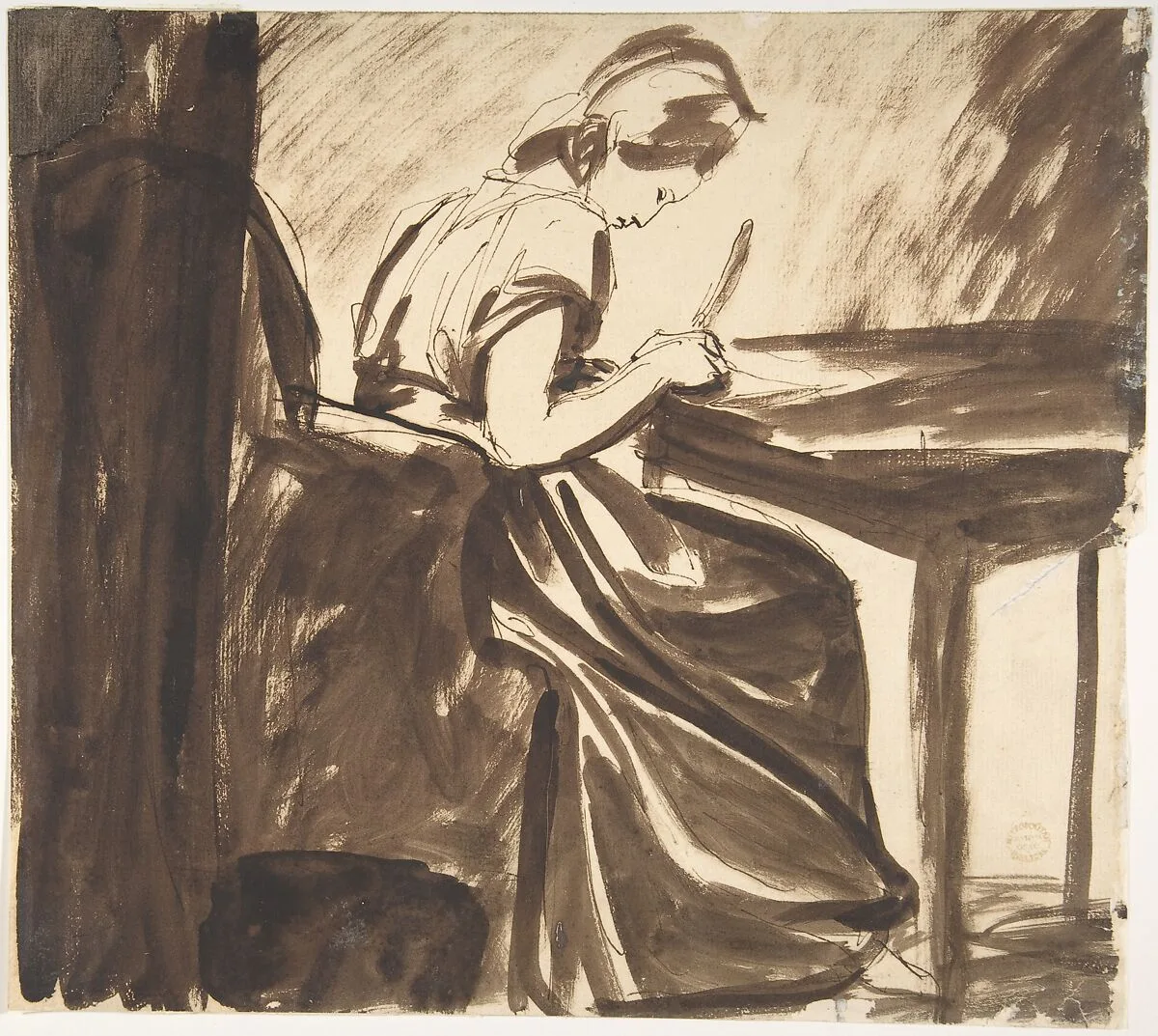 Lady Seated at a Table (recto); Dancing Figures (verso) — George Romney