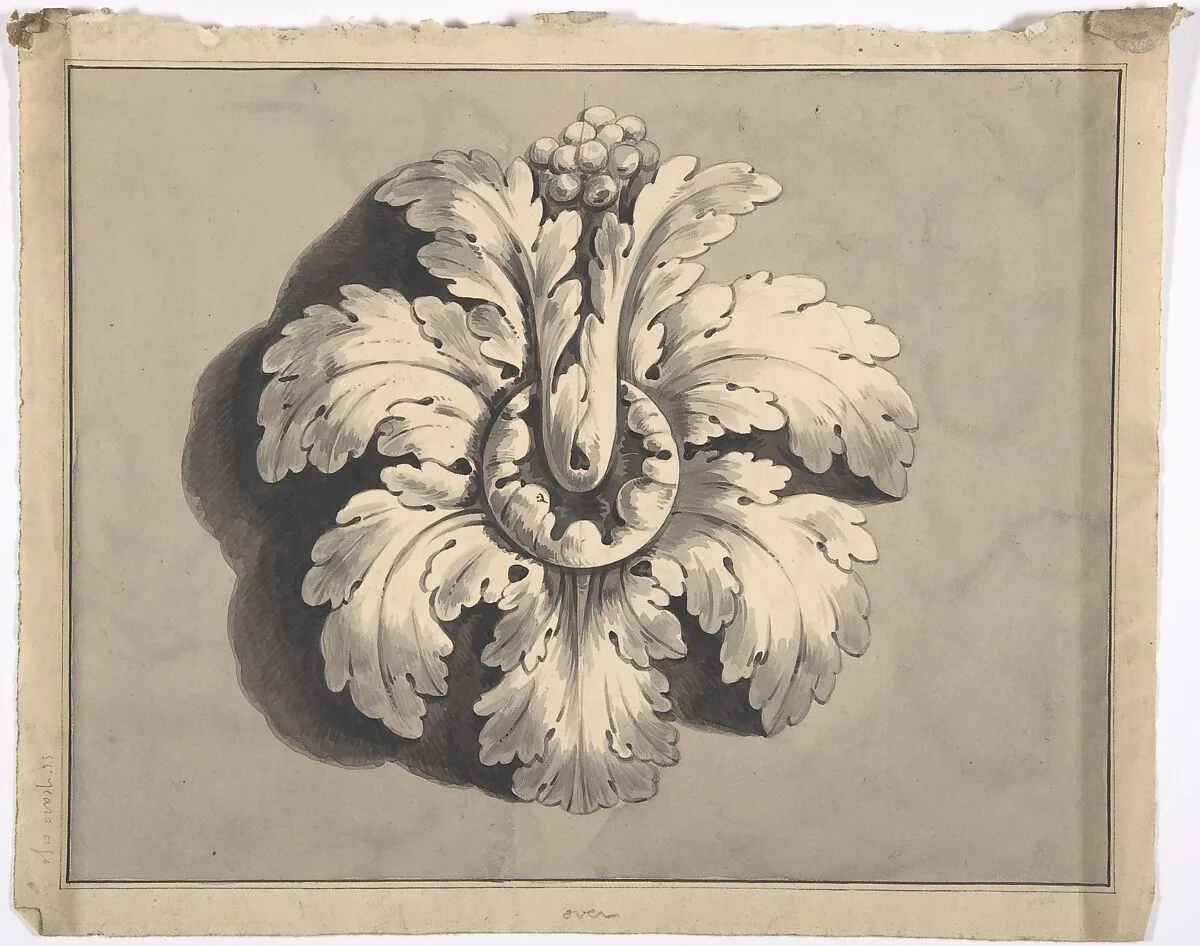 Design for a Boss Carved with Acanthus — Anonymous, British, 19th century