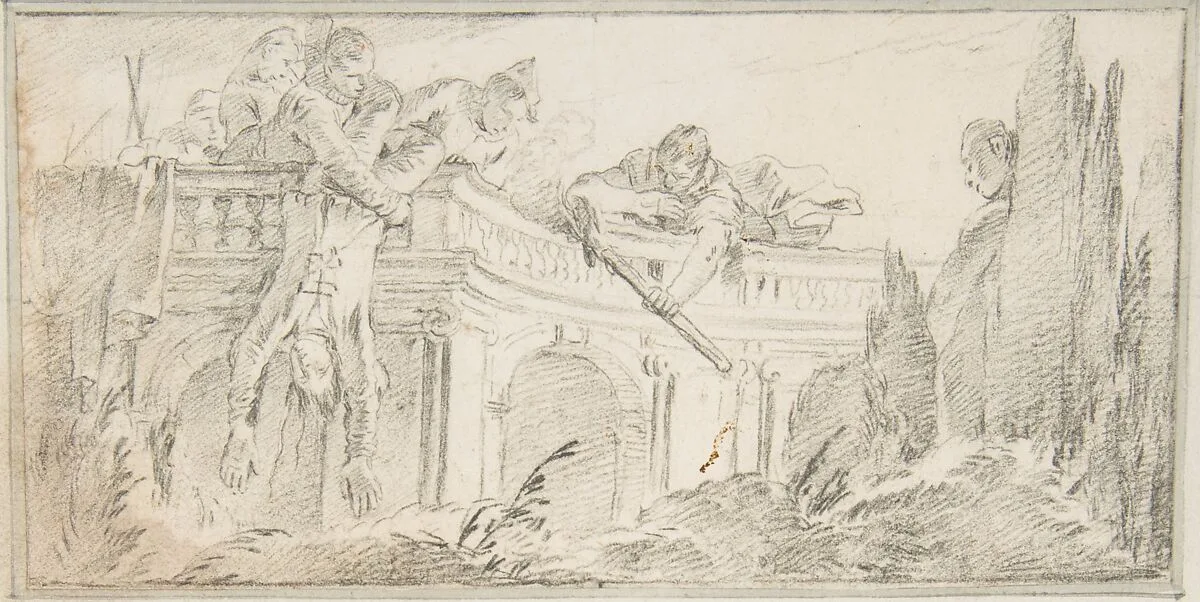 Illustration for a Book: Scene of Men Disposing of Corpse in a Garden — Giovanni Battista Tiepolo