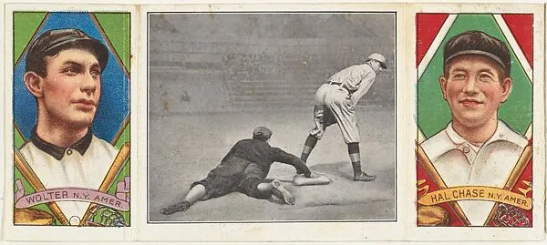 "Chase Dives into Third," with H. Chase and H. Wolter, from the series Hassan Triple Folders (T202) — Hassan Cigarettes