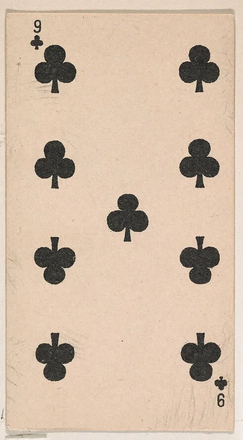 Nine of Clubs, from the Transparent Playing Cards series (N220) issued by Kinney Bros. — Kinney Brothers Tobacco Company