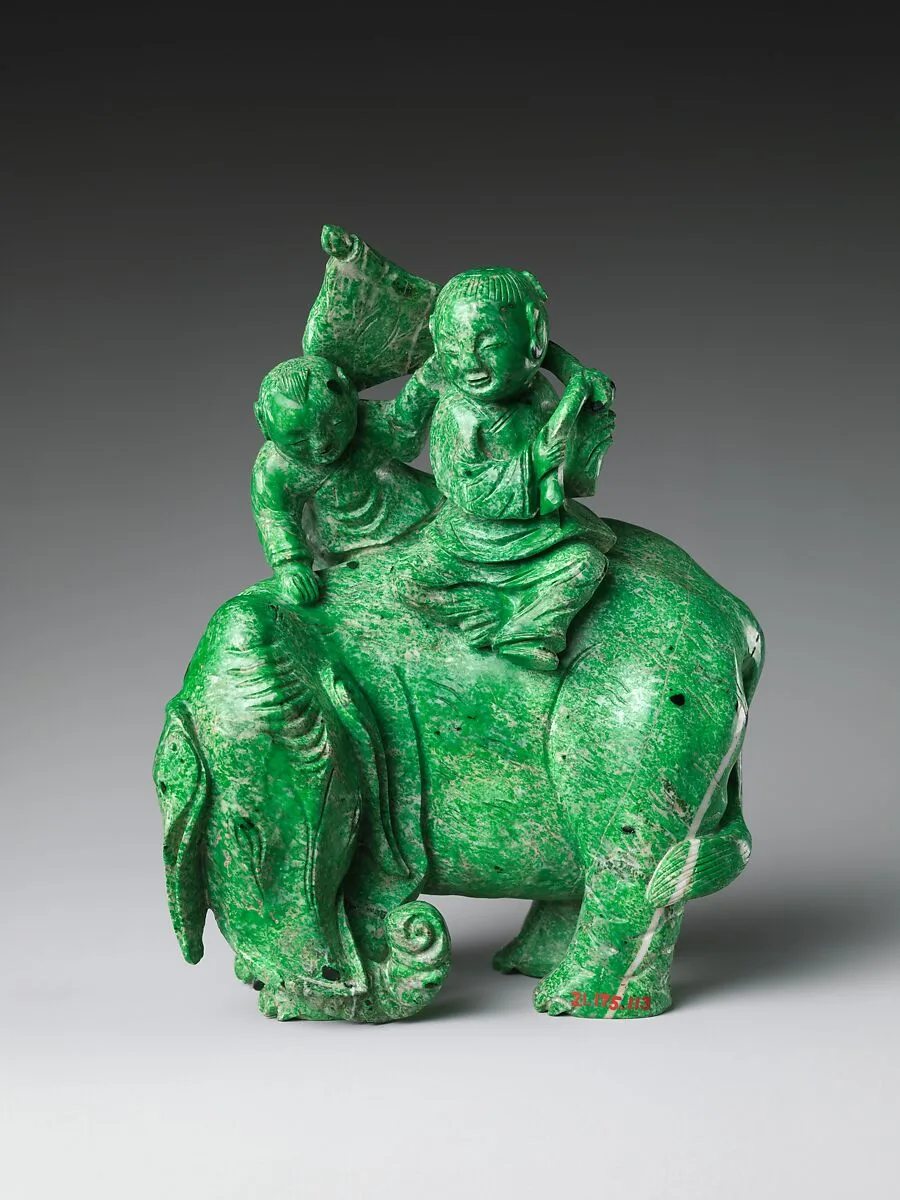 清 翡翠童子洗象|Elephant and two boys — Unknown