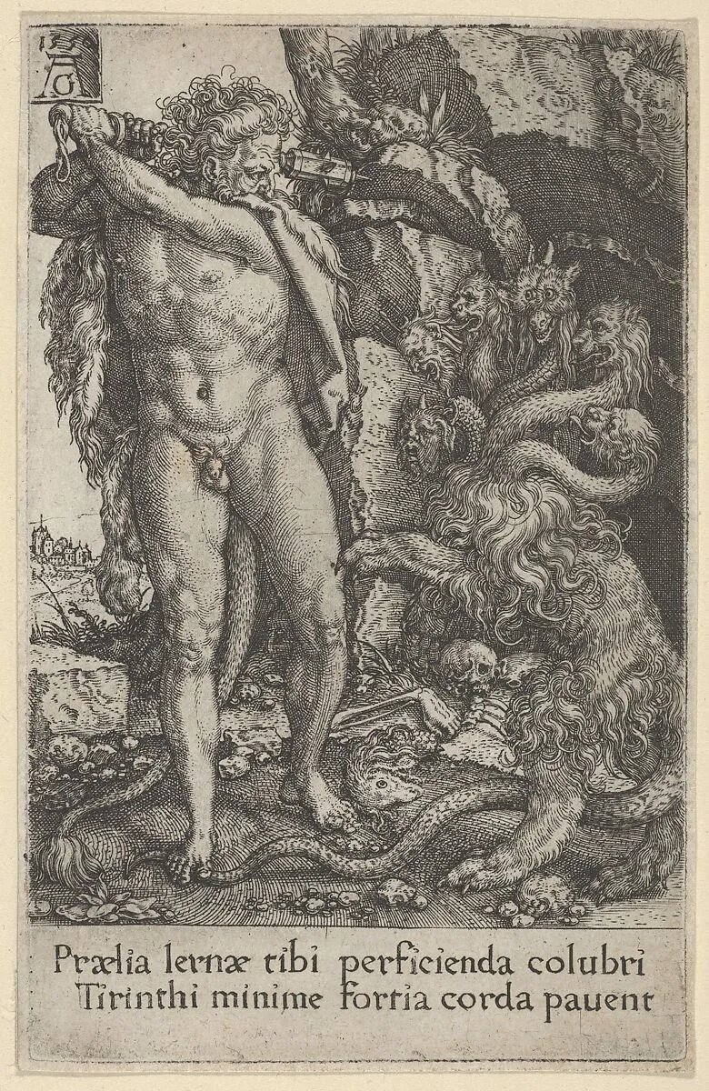 Hercules Fighting the Hydra of Lerna, from The Labors of Hercules — Heinrich Aldegrever