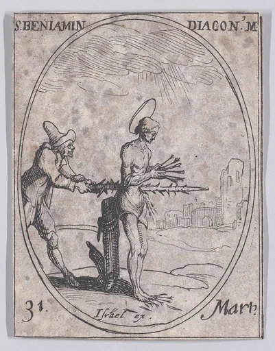 S. Benjamin, diacre (St. Benjamin, Deacon), March 31st, from "Les Images De Tous Les Saincts et Saintes de L'Année" (Images of All of the Saints and Religious Events of the Year)