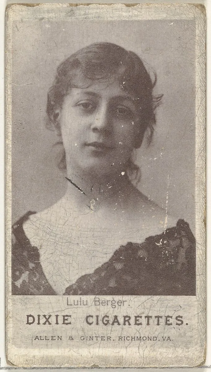 Lulu Berger, from the Actresses series (N67) promoting Dixie Cigarettes for Allen & Ginter brand tobacco products — Allen & Ginter