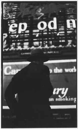 [Man on Street with Bilboards, From Behind, New York City]