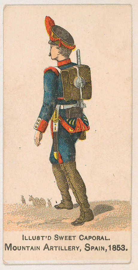 Mountain Artillery, Spain, 1853, from the Military Series (N224) issued by Kinney Tobacco Company to promote Sweet Caporal Cigarettes — Kinney Brothers Tobacco Company