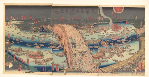 Tōtō Ryōgokubashi natsu keshiki|Panoramic View of Ryōgoku Bridge in the Summer