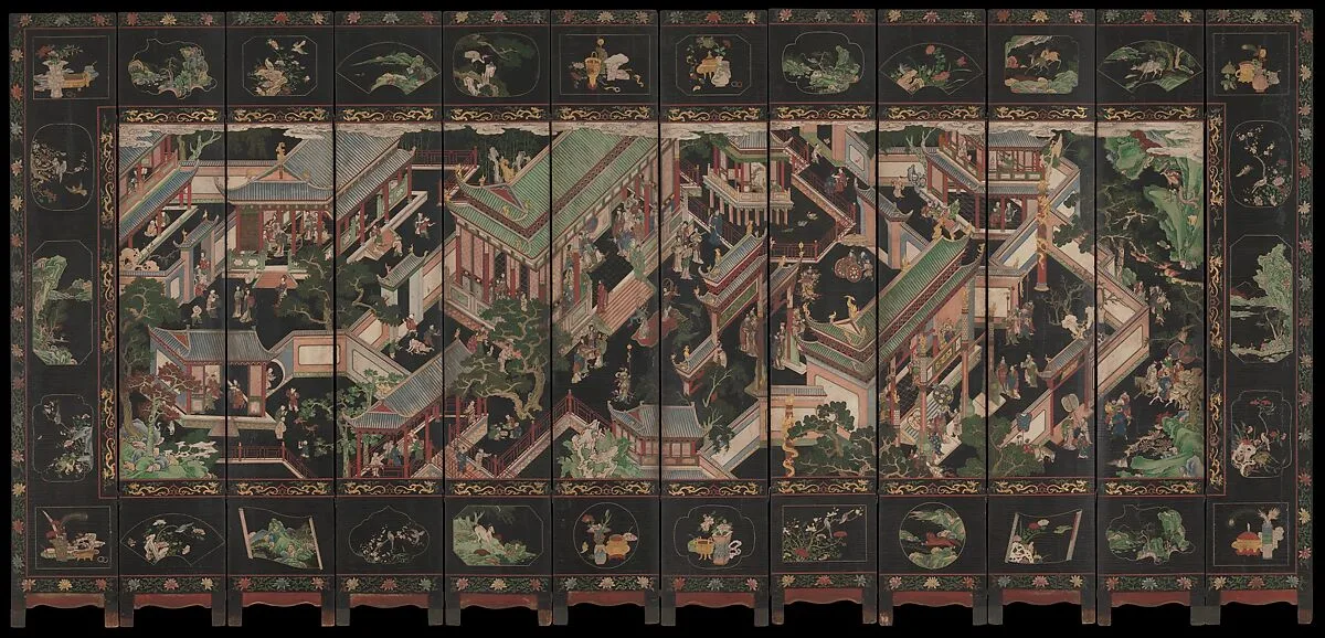 清 馮朗公 宮苑圖 屏風|Palace Scene — Feng Langgong
