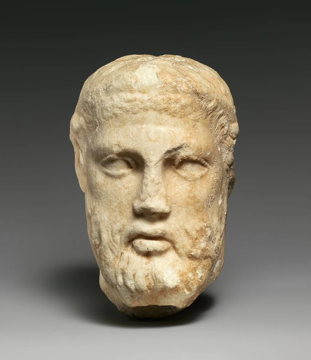 Marble head of a bearded man from a herm — Unknown