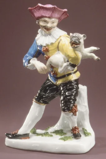 Harlequin with pug as hurdy-gurdy