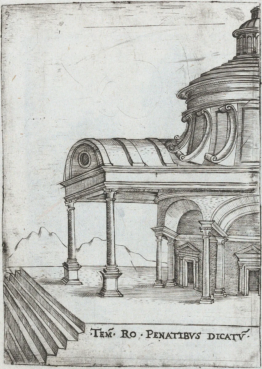 Pinaculu Termar, from a Series of Prints depicting (reconstructed) Buildings from Roman Antiquity — Monogrammist G.A. & the Caltrop