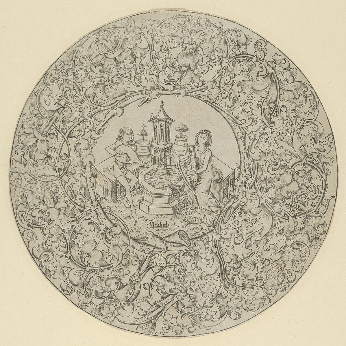 Garden of Love, Within Large Ornamented Circular Frame — Israhel van Meckenem|Master ES