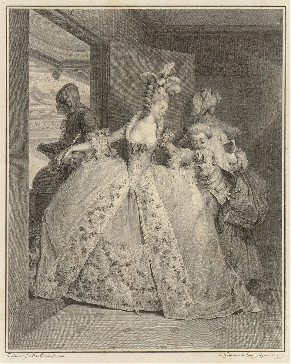 Les Adieux, from Le Monument du Costume — Jean Michel Moreau the Younger|Restif de La Bretonne|Robert de Launay