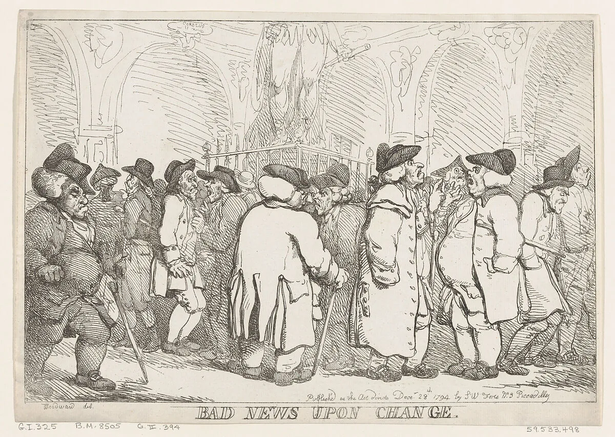 Bad News Upon Change — Thomas Rowlandson|George Murgatroyd Woodward