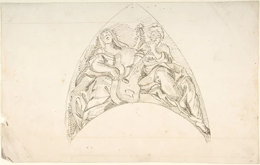 Design for a Pedentive Decoration: two women with musical instruments