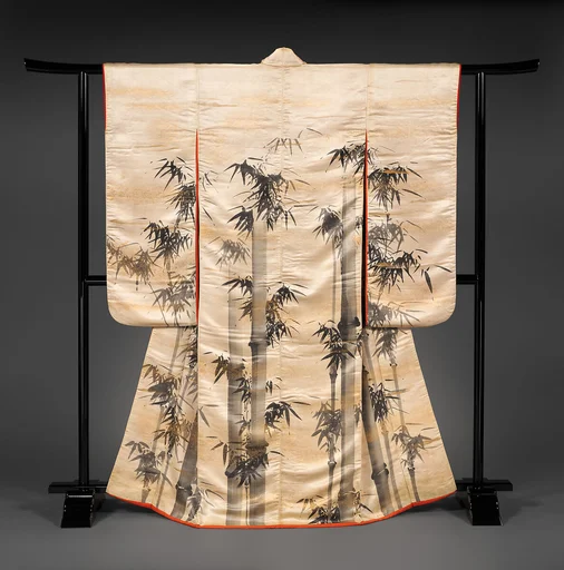 祇園南海筆 白繻子地墨竹図打掛|Over Robe (Uchikake) with Bamboo