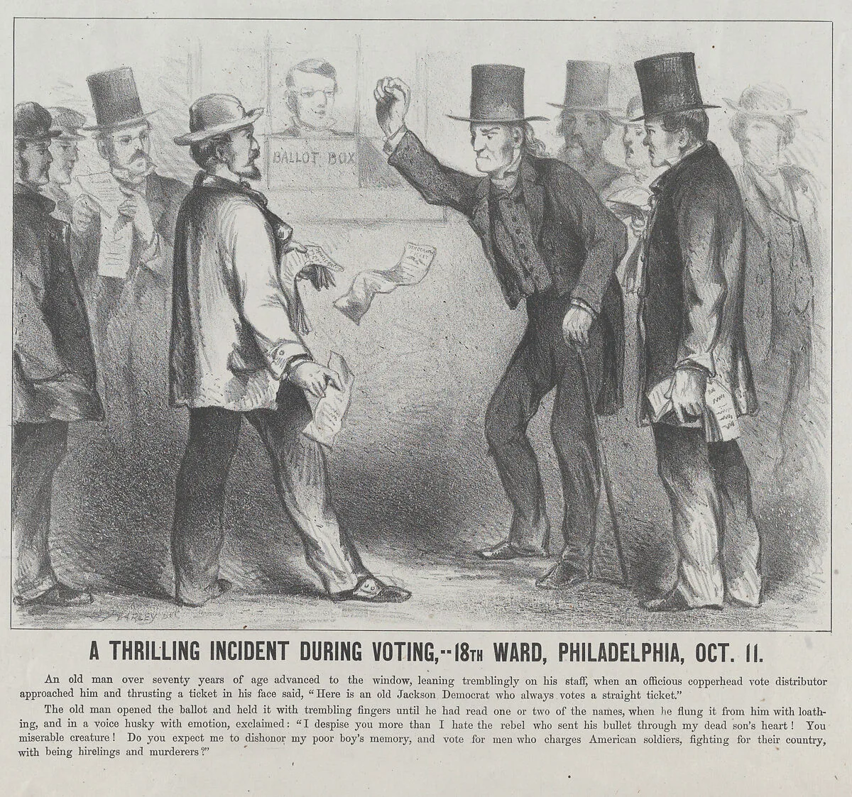 A Thrilling Incident During the Voting, 18th Ward, Philadelphia, October 11 — Harley