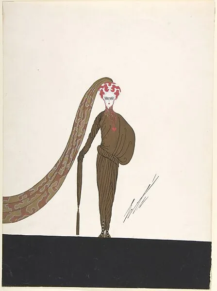 "L'Intelligence" Gold Costume Design with Red and White Beaded Headdress for "L'Or," Ziegfield Follies — Erté (Romain de Tirtoff)