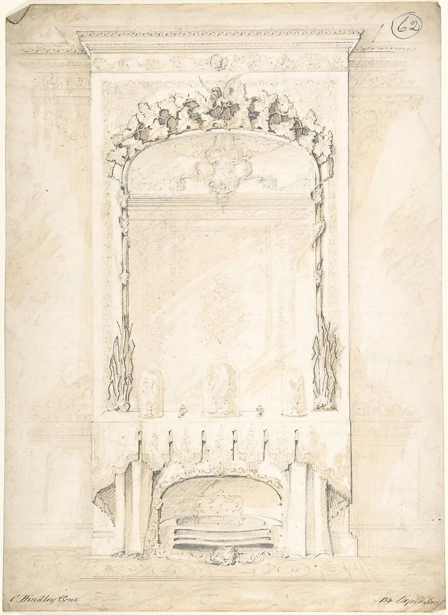 Design for a Fireplace and Mirror — Lady Diana Beauclerk|Charles Hindley and Sons