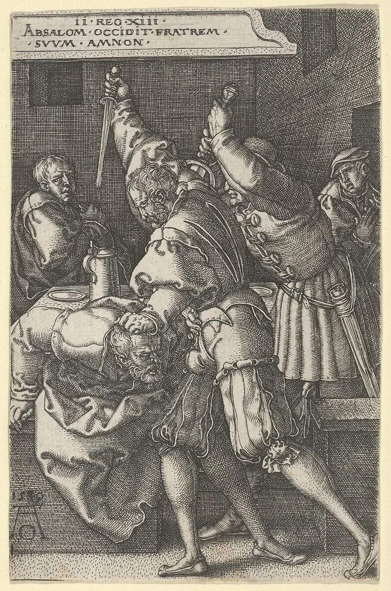 The Servants of Absalom Killing Amnon, from "The Story of Amnon and Tamar" — Heinrich Aldegrever