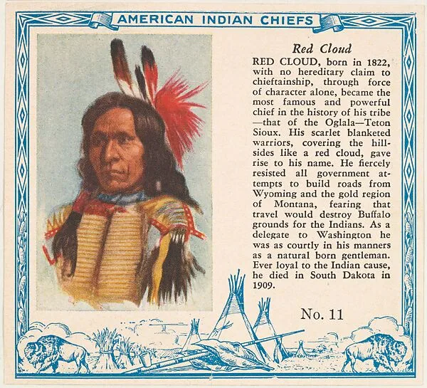 Card No. 11, Red Cloud, from the Indian Chiefs series (T129) issued by Red Man Chewing Tobacco — Red Man Chewing Tobacco