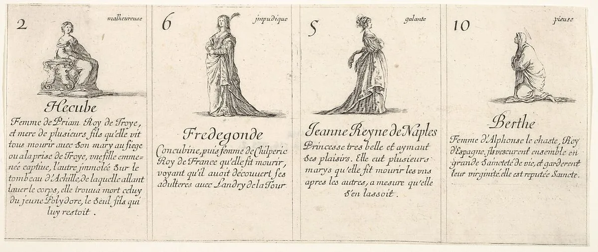 Hecube, Fredegonde, Ieanne Reyne de Naples, and Berthe, from 'The game of queens' (Le jeu des Reines renommées) — Stefano della Bella