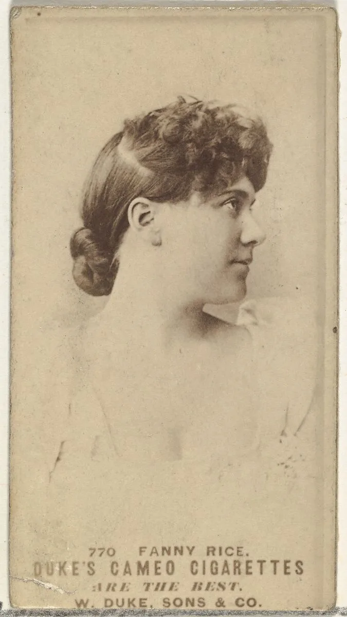 Card Number 770, Fanny Rice, from the Actors and Actresses series (N145-5) issued by Duke Sons & Co. to promote Cameo Cigarettes — W. Duke, Sons & Co.