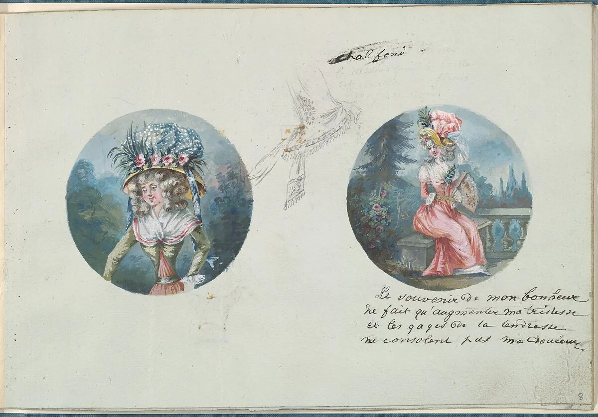 Two Costume Designs or Portrait Types and a Third Costume Sketch — Anonymous, French, 18th century|Antoine Caire-Morand|Anonymous, French, 19th century