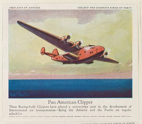 Pan American Clipper, collector card from the Airplanes of America series (D2), issued by the Kelley Baking Company to promote Kelley's Bread — Kelley Baking Company
