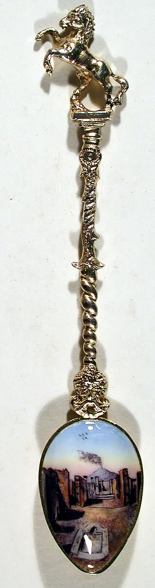 Souvenir spoon with view of excavation at Pompeii — Unknown