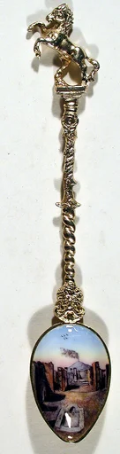 Souvenir spoon with view of excavation at Pompeii