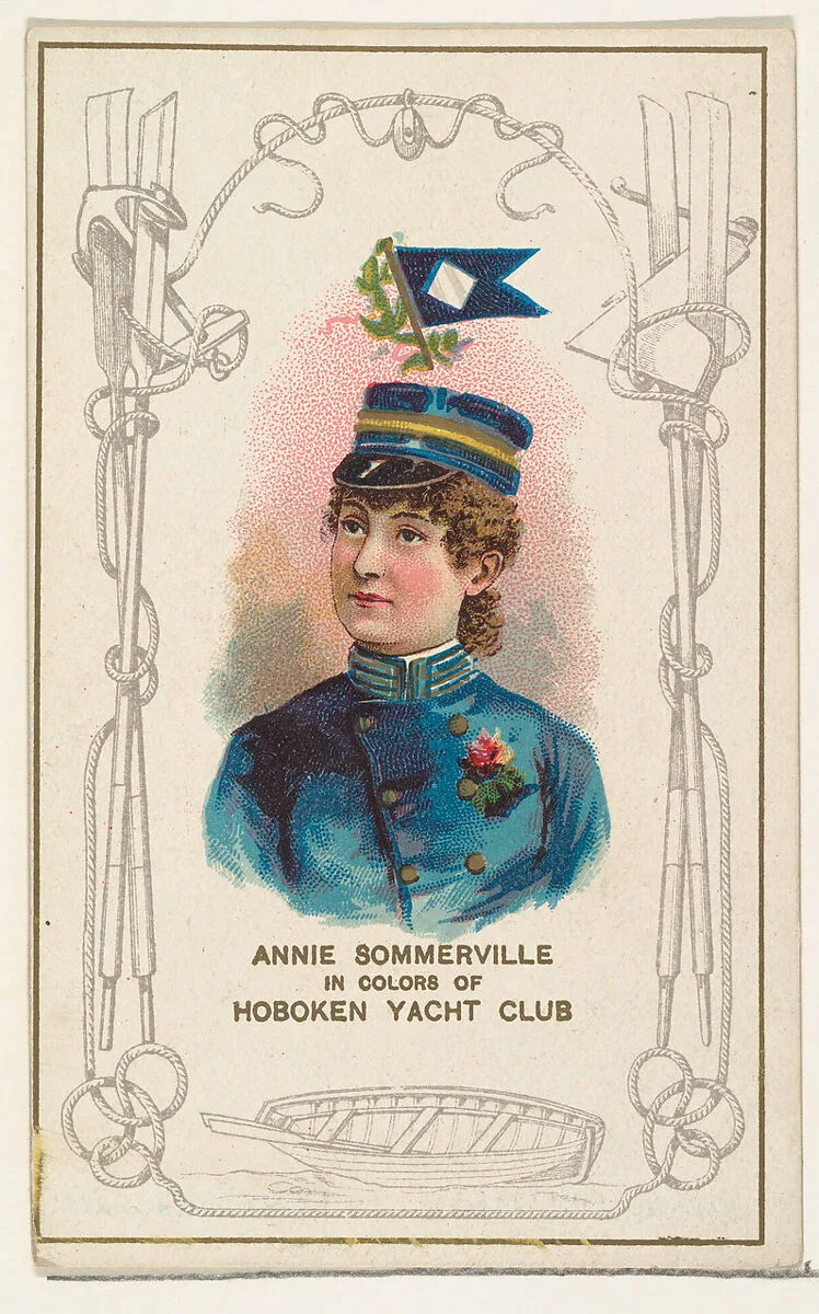 Annie Sommerville in Colors of Hoboken Yacht Club, from the Yacht Colors of the World series (N140) issued by Duke Sons & Co. to promote Honest Long Cut Tobacco — W. Duke, Sons & Co.