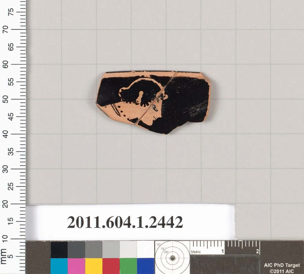 Terracotta rim fragment of a kylix (drinking cup) — Ambrosios Painter