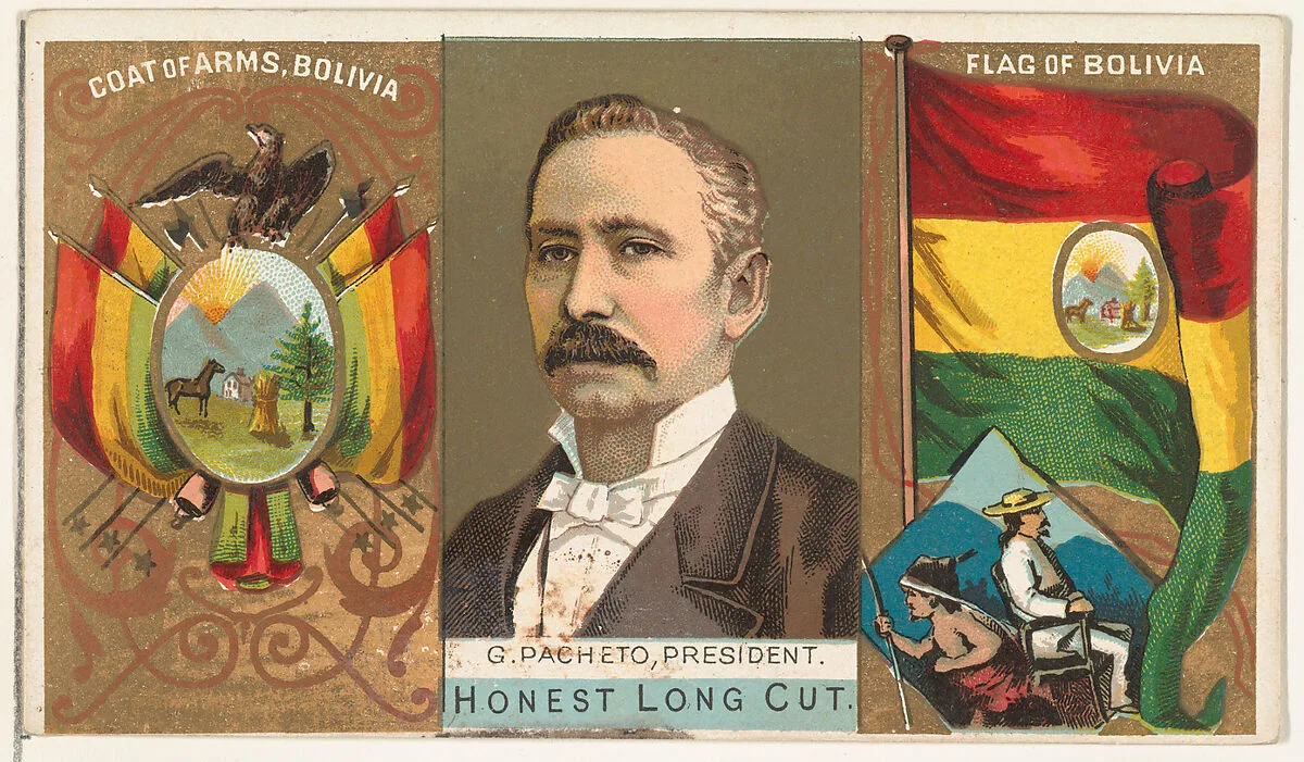 G. Pacheto, President of Bolivia, from the Rulers, Flags, and Coats of Arms series (N126-1) issued by W. Duke, Sons & Co. — W. Duke, Sons & Co.