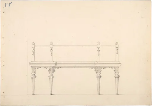 Design for a Mirrored Sideboard with Diminishing Columnar Legs and Classical Ornament