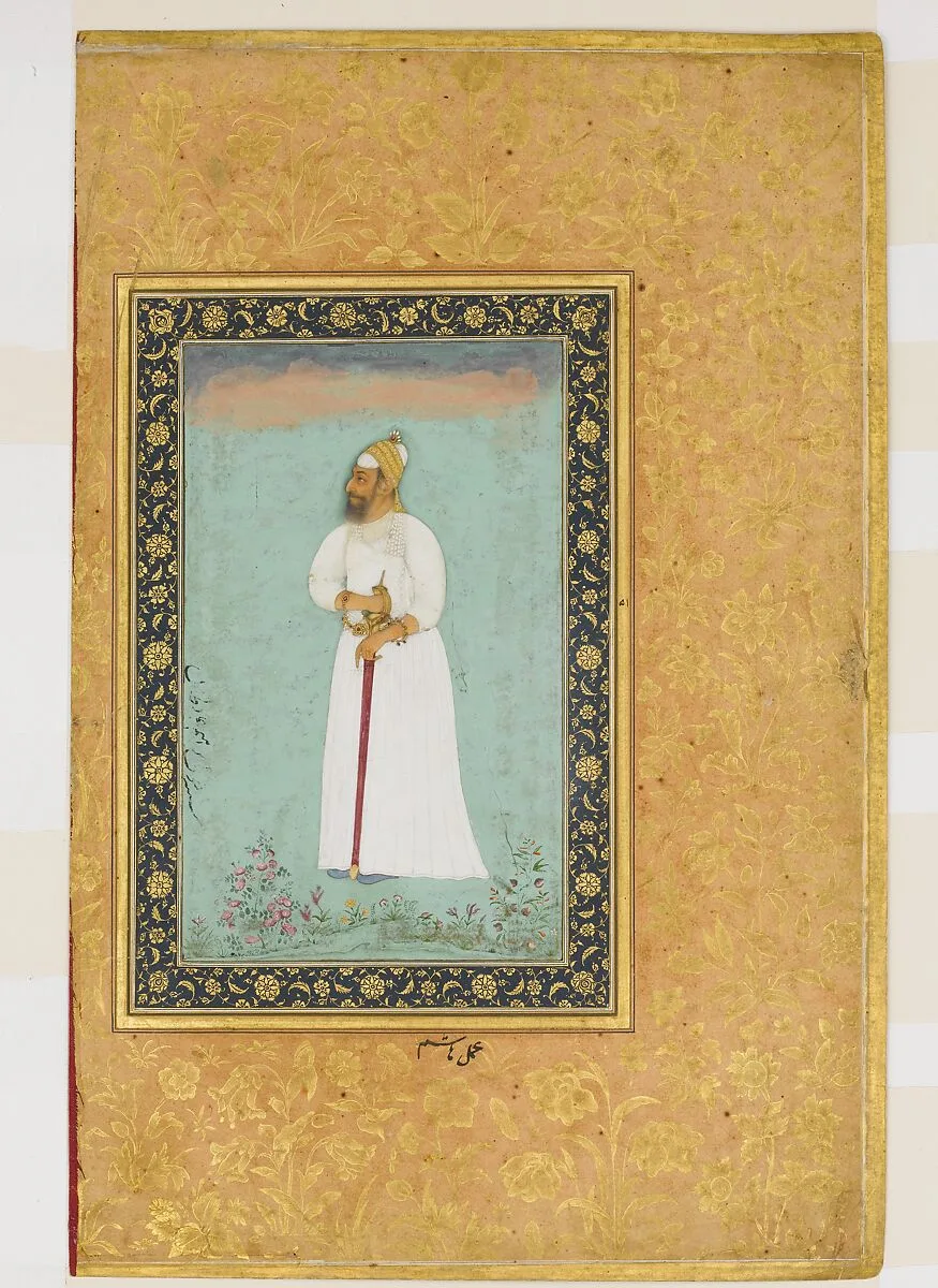 "Portrait of Ibrahim 'Adil Shah II of Bijapur", Folio from the Shah Jahan Album — Hashim|Mir 'Ali Haravi