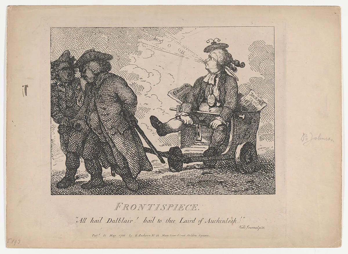 Frontispiece (Picturesque Beauties of Boswell, Part the First) — Elizabeth Jackson|General Pasqual de Paoli|Samuel Collings|Thomas Rowlandson|Samuel Johnson|James Boswell