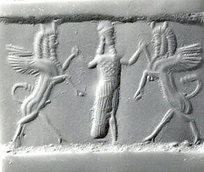 Cylinder seal with three-figure contest scene