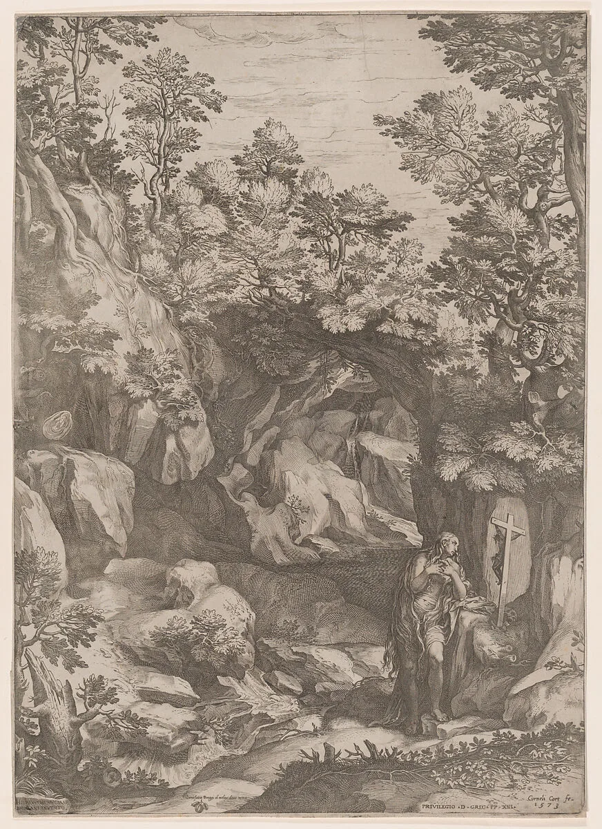 Mary Magdalen Repentant in the Wilderness — Cornelis Cort|Girolamo Muziano|Bonifazio Breggio