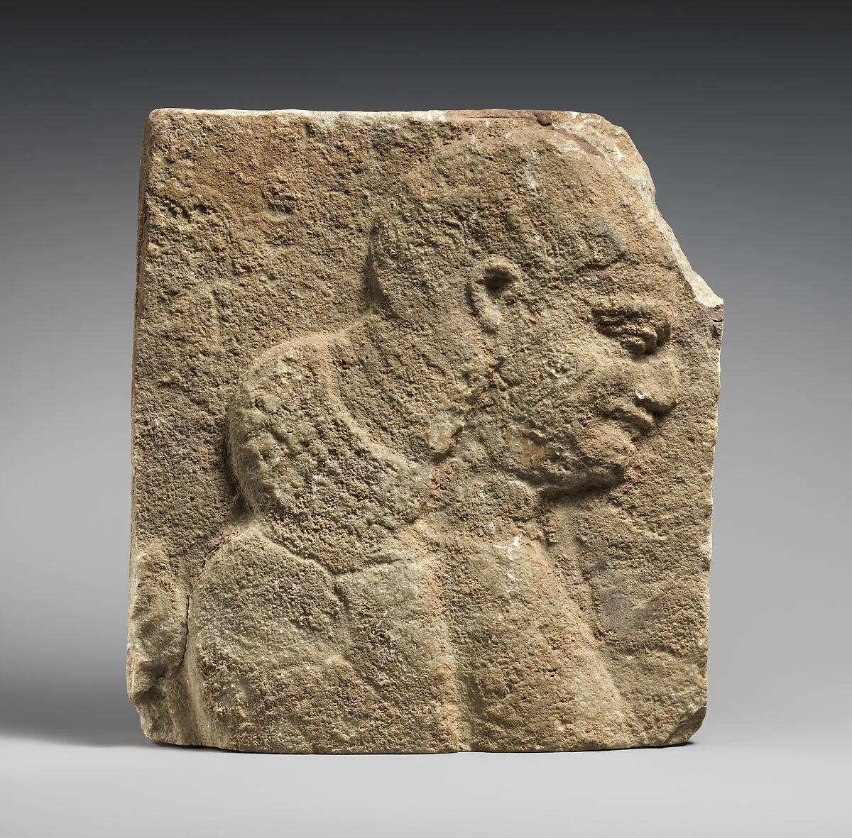 Relief: head and shoulders of a beardless man, possibly a eunuch — Unknown