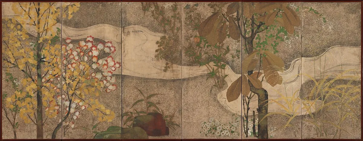 渓流春秋草木図屏風|Autumn Trees and Grasses by a Stream — Unknown