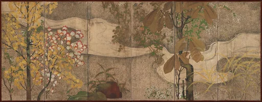 渓流春秋草木図屏風|Autumn Trees and Grasses by a Stream