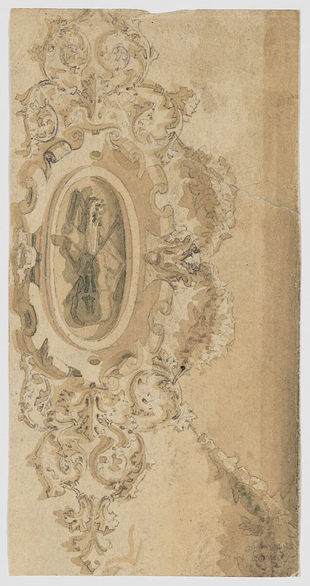Design for a Cartouche with a Violin and Scrolls — Anonymous, French, 19th century