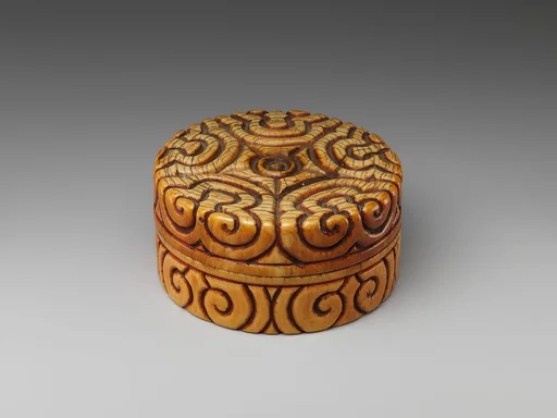元 象牙雕劍環紋盒|Box with pommel scrolls