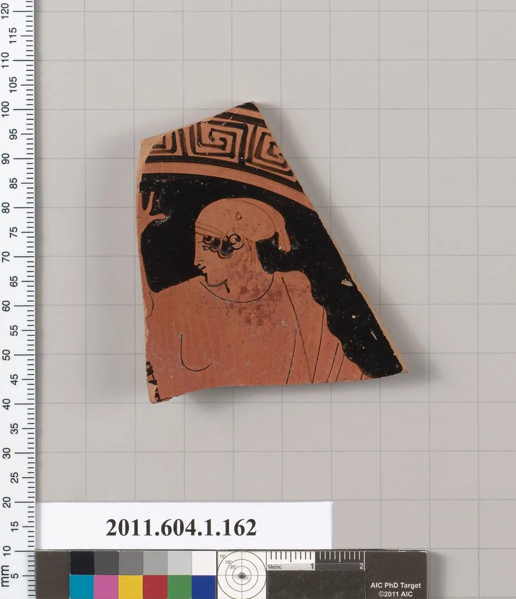 Terracotta fragment of a kylix (drinking cup) — Penthesilea Painter
